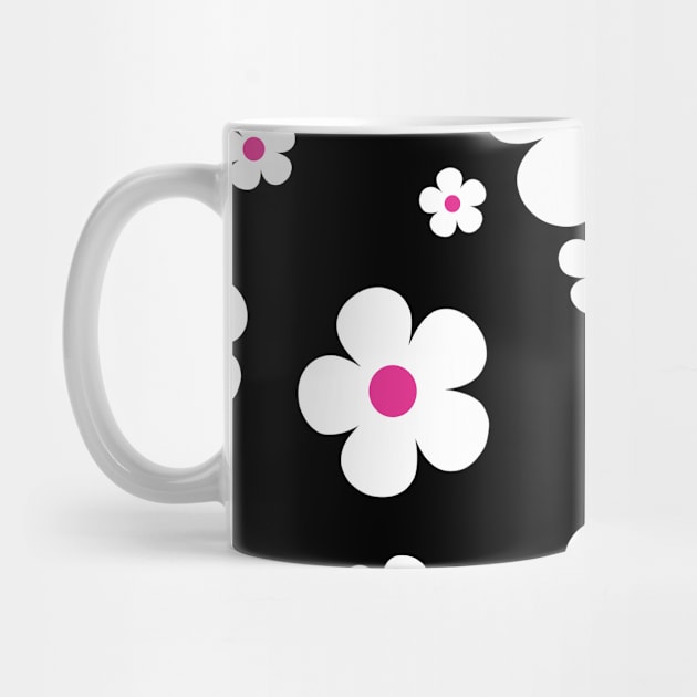 60's Retro Pop Small Flowers in Black, White and Pink by MellowCat